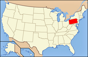 USA map showing locaion of Pennsylvania